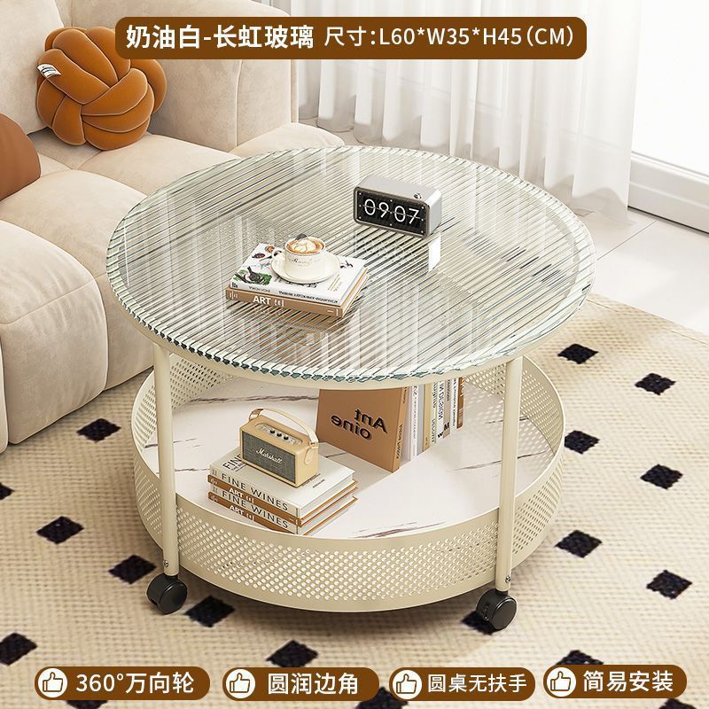 Cream style movable coffee table small apartment living room sofa side cabinet side coffee table simple modern storage trolley