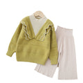 Girls' knitted sweater set, kids' two-piece outfit,  new style for baby girls ages 1-8, faux two-piece pullover set