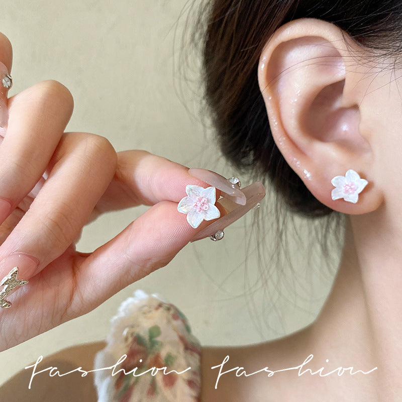 Blue camellia 925 sterling silver stud earrings - elegant, petite, sweet, exquisite floral design - new chinese style retro earrings for girls