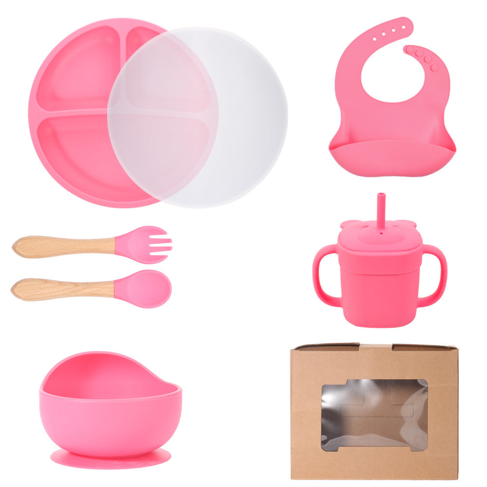 Children's silicone straw cup Baby bear baby drinking milk drinking cup Double handle anti-drop silicone feeding tableware