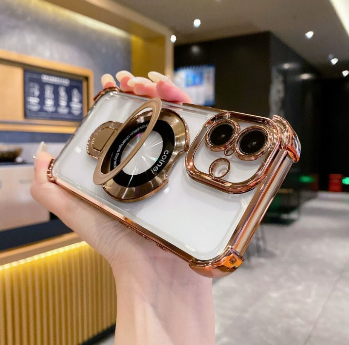 Four-corner airbag magnetic suction bracket suitable for apple 17promax mobile phone case iphone16/15 anti-fall transparent case