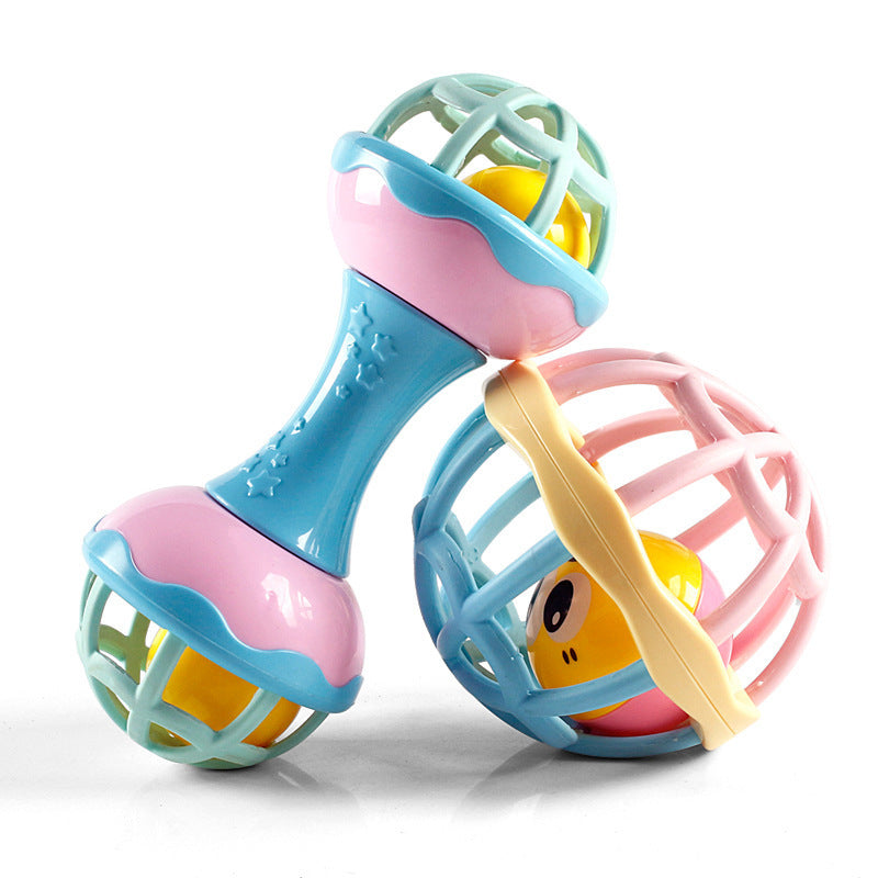 Cross-border South East Asia Export Baby Soft Glue Stick Fitness Hand Rattle Hand Grab Ball Dumbbell Toy Warm Color Fitness Combination
