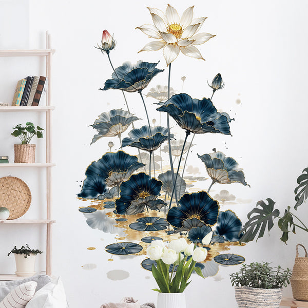 Chinese style lotus background wall decorative sticker bedroom sofa background removable wall sticker wholesale 69098