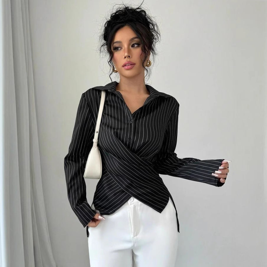 european and american cross-border  new spring sexy fashionable elegant long-sleeved button-down women's blouse