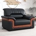 Office sofa solid wood coffee table combination set - genuine leather, minimalist modern style, 1+1+3 configuration for business reception and guest seating