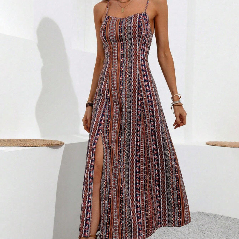 fashion bohemia style long suspender silmslimming look slit design dress for women