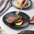 Japanese ceramic striped plate - creative steak plate, pasta plate, retro sushi plate - restaurant commercial serving plate - wholesale