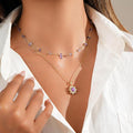 European and american opal necklace retro dopamine barbie necklace copper sun crown heart pendant inlaid zircon pendant