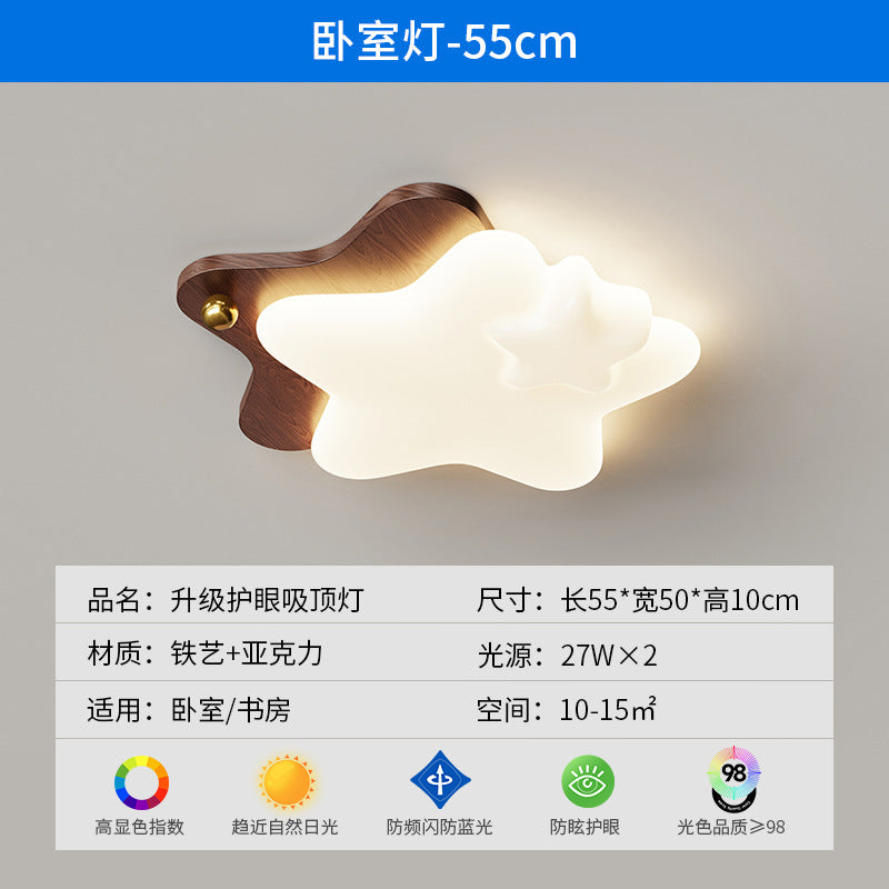 Log cream wind bedroom ceiling light simple modern new walnut pattern creative master bedroom eye protection room lighting