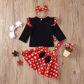 Best sellingpleated skirt kidsfall and winterlong sleeves cartoon polka dot suspender skirt children's clothing with hair tie 5t european and american girl suit
