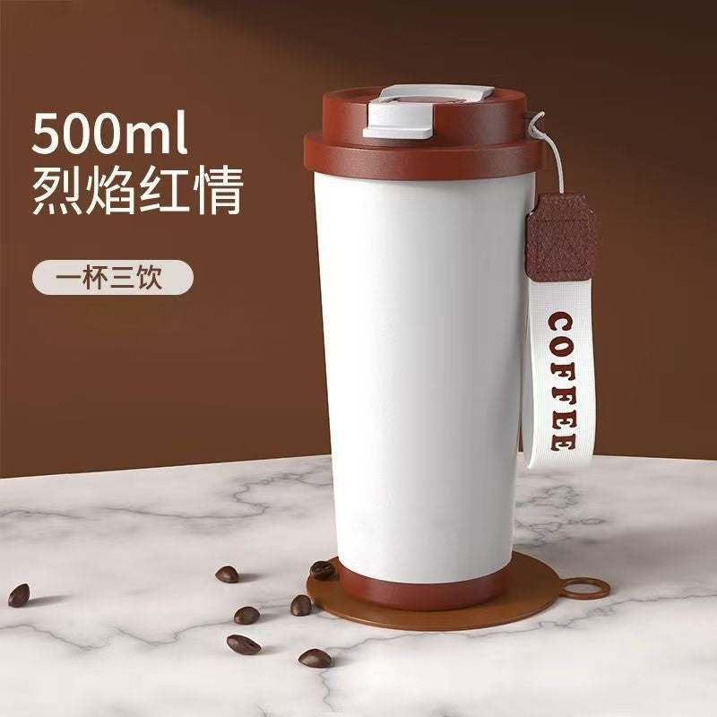 Accessible luxury lily of the valley coffee cup outdoor double drink thermos cup for boys and girls high value 316 stainless steel straw water cup