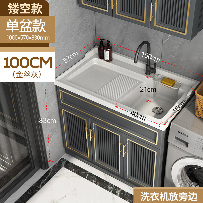 Space Aluminum Balcony Washing Machine Cabinet Combination significant other Pool Slot Integrated Flip Cover Pulsator Hand Washbasin with Rub Board