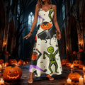 halloween pattern printing longdressv neckloose vacation suspender skirt
