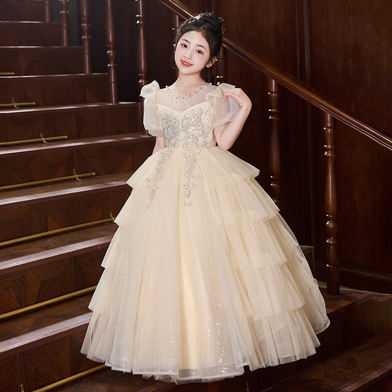 Girls' runway dress  new elegant cake skirt princess dress little girl piano performance outfit