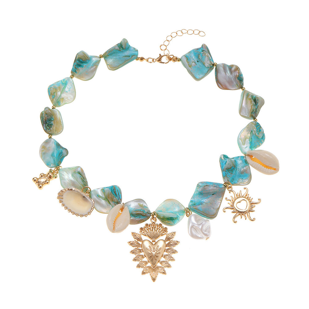 Wholesale beach necklaces - cross-border summer ocean style irregular heart pendant shell necklace - fashion design jewelry