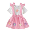Children's clothing shein cross-border girl suitwhite short-sleeved t-shirt + pink suspender skirt