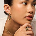 Brass electroplated real gold cross-border women's 14k wave-shaped stylish pendant earrings lightweight twisted infinite ring