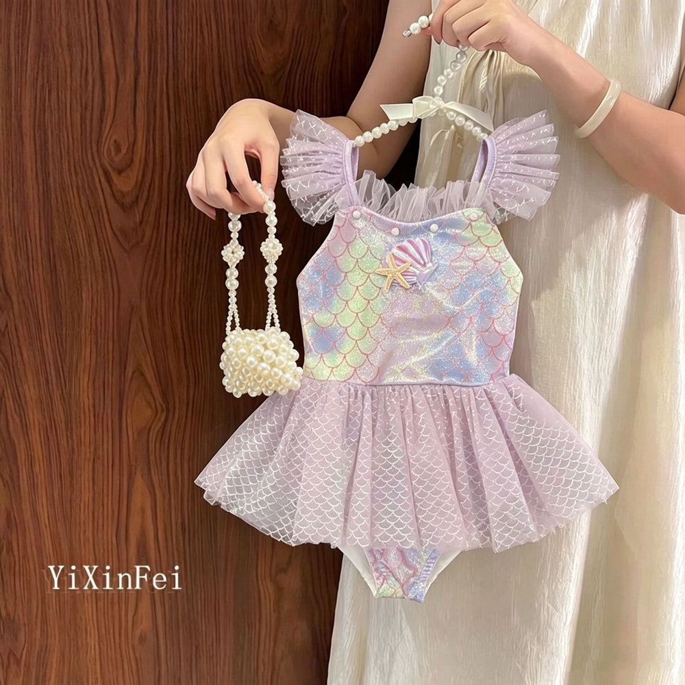 Baby swimsuit for girls, new style, mermaid princess style, colorful swimsuit, children's hot spring vacation swimsuit