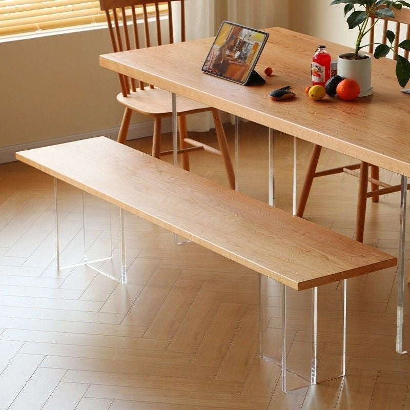 Acrylic floating dining table - modern minimalist rectangular nordic japanese style solid wood large panel table - natural wood workstation