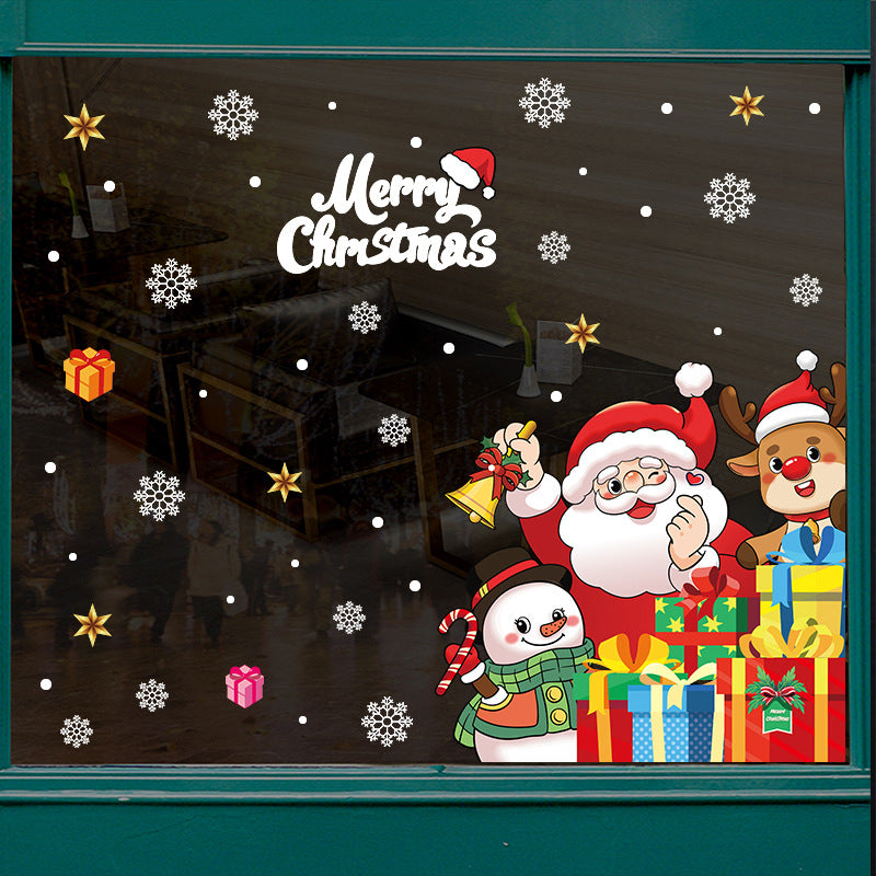 Christmas gift box decoration glass door sticker shop window scene arrangement Santa snowman glue-free static sticker