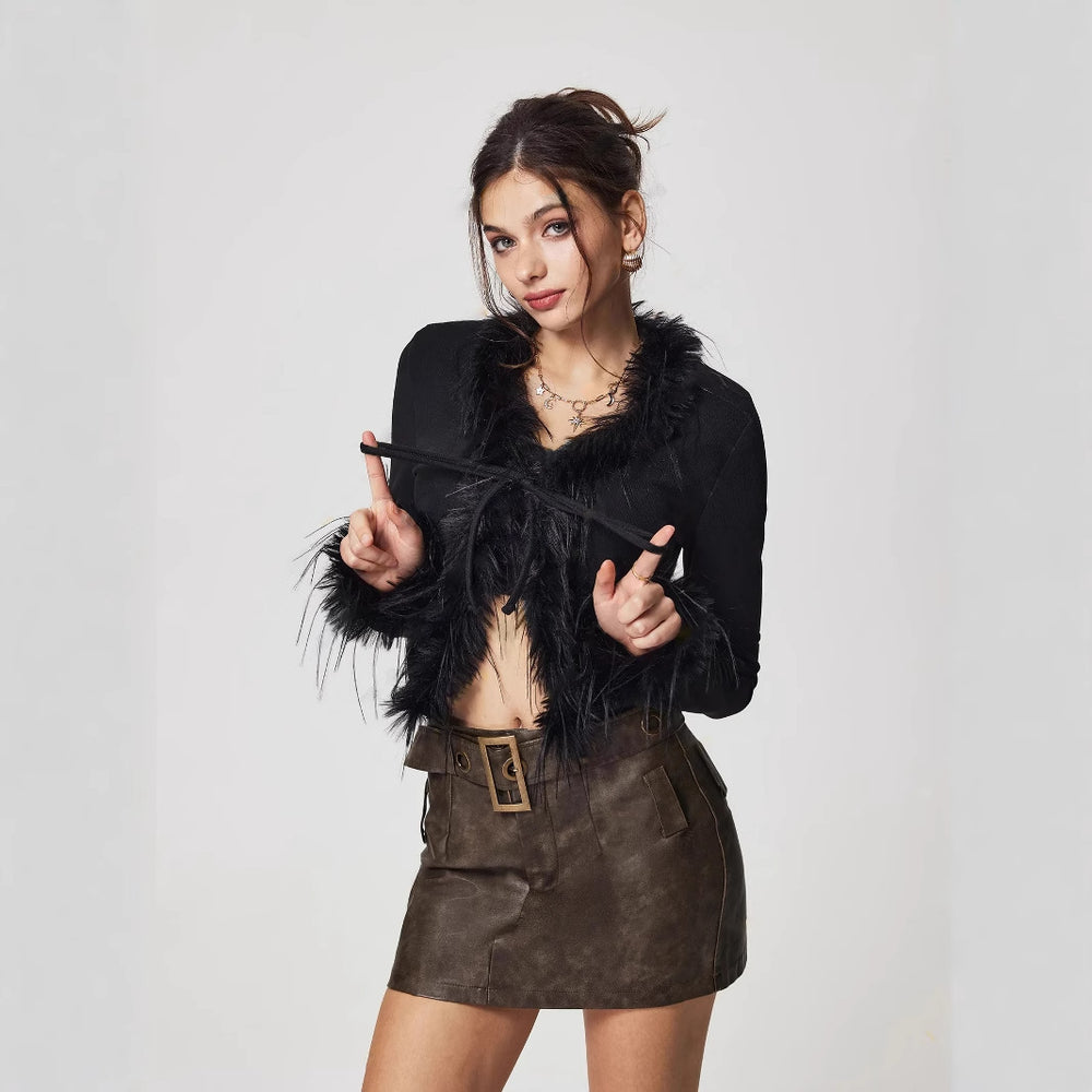Pre-sale-53726# cross-border foreign trade women's fashion ins stuffed v neck short cardigan tops