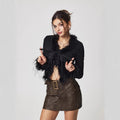 Pre-sale-53726# cross-border foreign trade women's fashion ins stuffed v neck short cardigan tops