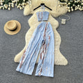 Korean style commute chic two-piece set: women's summer printed tank top and wide-leg pants outfit - high-waisted, slimming, and fashionable