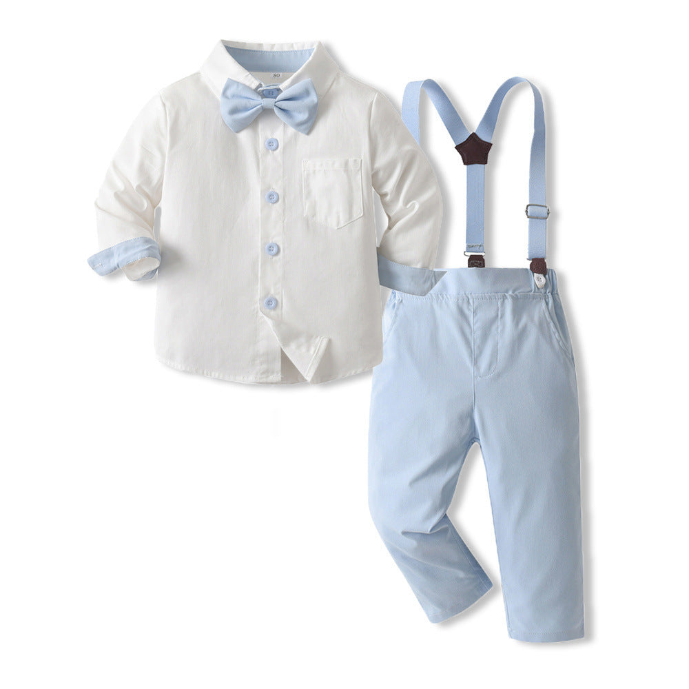European and american style boys' formal suit set - gentleman's suspender pants two-piece outfit - flower boy, ceremony host, and runway performance costume