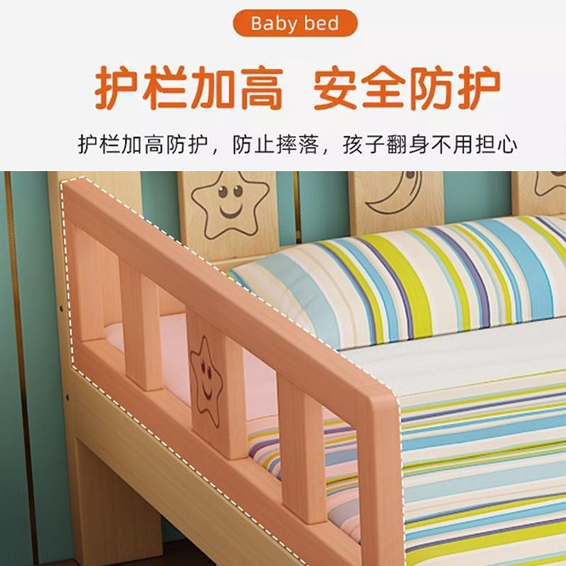 All solid wood kids bed boy single bed with guardrail simple pine widened patchwork large bed economical girl