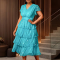 Plus size women's sexy v-neck sequin party dress - elegant, slim-fit, a-line evening gown