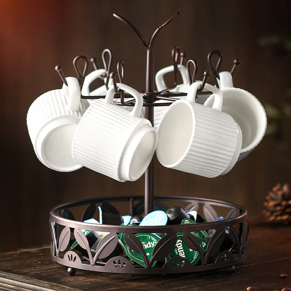 Cross-border Amazon coffee cup hanger coffee capsule rack rotating drain storage rack wrought iron mug holder