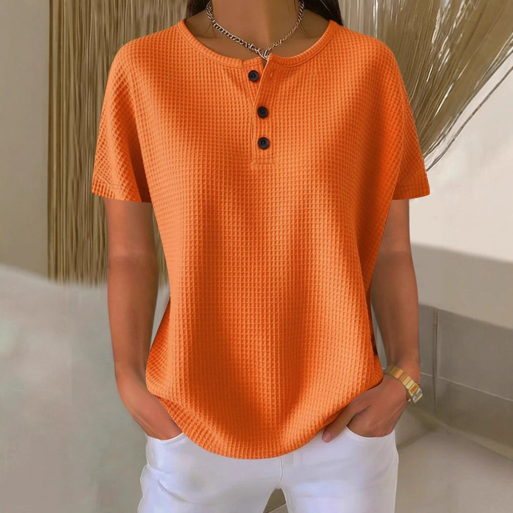 Ready-to-ship, cross-border amazon, foreign trade, fashionable crew neck waffle knit 2026 summer new style solid color pullover loose top