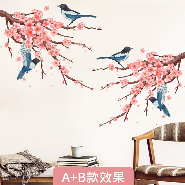 Cross-border  creative plum blossom and bird wall sticker decoration room bedroom living room sticker self-adhesive painting wholesale