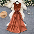 Qianjin wind sleeveless casualcasualdress women's summer high waist a-line skirt waist slimming lookwork clothingelegantclassy sense
