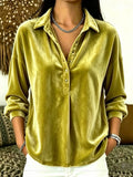 independent station fall and winterbest sellingcasualfashion women's gold velvet pure color lapel tops