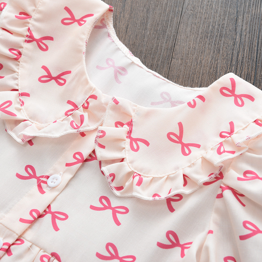 European and american summer styles cross-border wholesale baby girl princess dress - puff sleeve bow print skirt - children's clothing