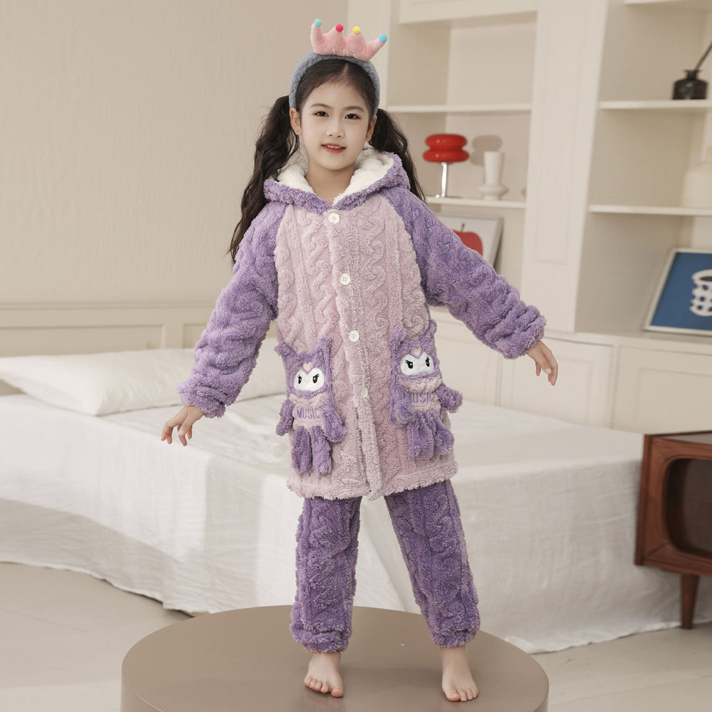 Kids pajamasfall and winter style new arrival coral velvet girl nightgown autum flannel big child girl bathrobe warm
