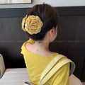 Summer yellow camellia clip for women classy back half-tied hair shark clip flower hairpin head flower hair accessories