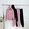 2025new arrivalfashionknittinglooseeasiest for matchhooded drawstringsweatshirt+high waistslimming look jogger pantstwo-piece setfemale
