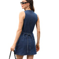 Fashion cross-border sleeveless v neck single breasted waist washed silmslimming looksummer hot girl easiest for match denim dress