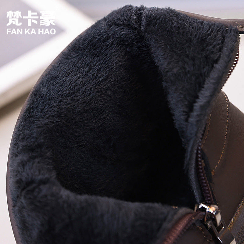 Vancahao boys' black ankle boots - new korean style for winter  - girls' casual boots - trendy cotton shoes for mid-to-large children