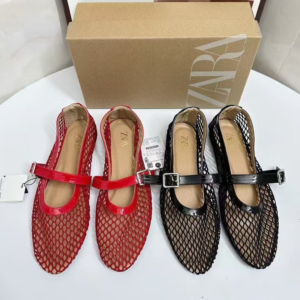 Za2025 new women's mesh shoes - black versatile pointed-toe high heels - stiletto heel single strap pumps