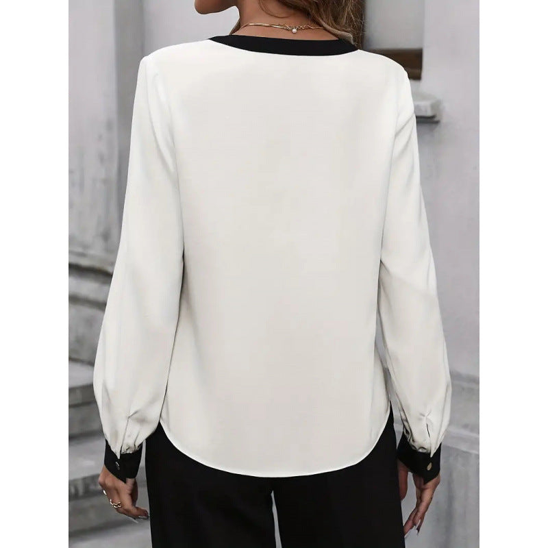 Shipped:  european and american cross-border new fashion v-neck button-down long sleeve top