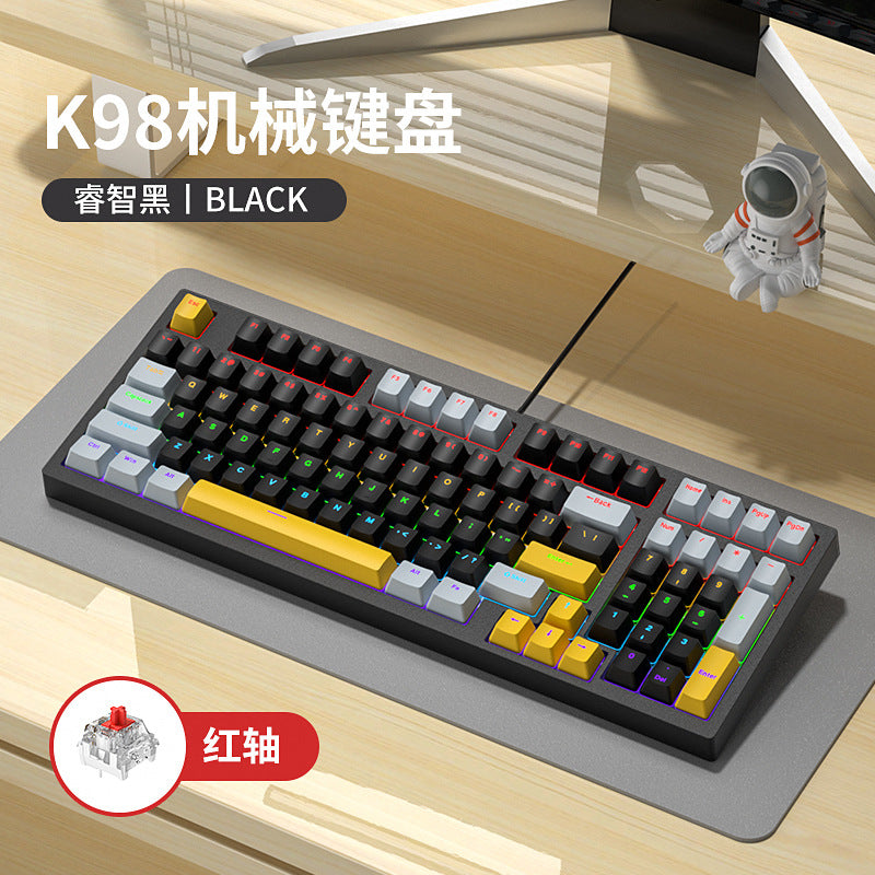 Longweishi k98 illuminated wired rgb mechanical keyboard - 98-key layout, customizable gaming e-sports keyboard (blue switch/red switch options)