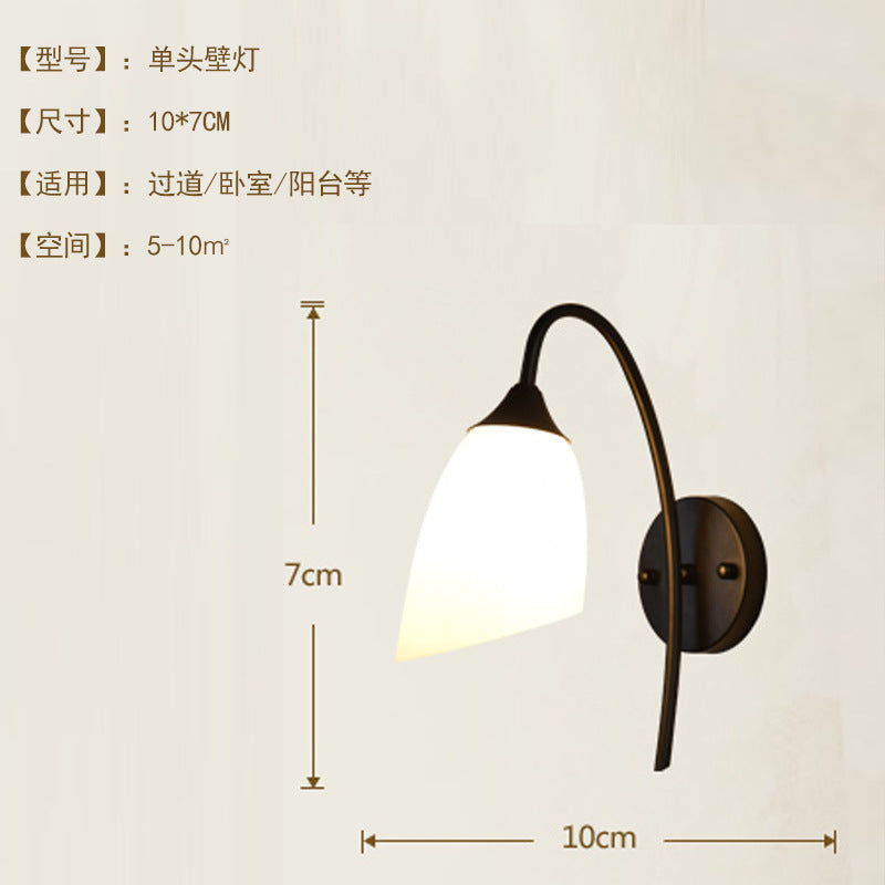 Minimalist iron curved arm wall lamp - bedroom bedside reading light, hotel guest room corridor, home improvement project wall sconce