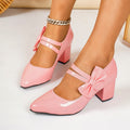 cross-border e-commerce plus size women's spring new collection single shoes - bowknot chunky heel fashion shoes wholesale