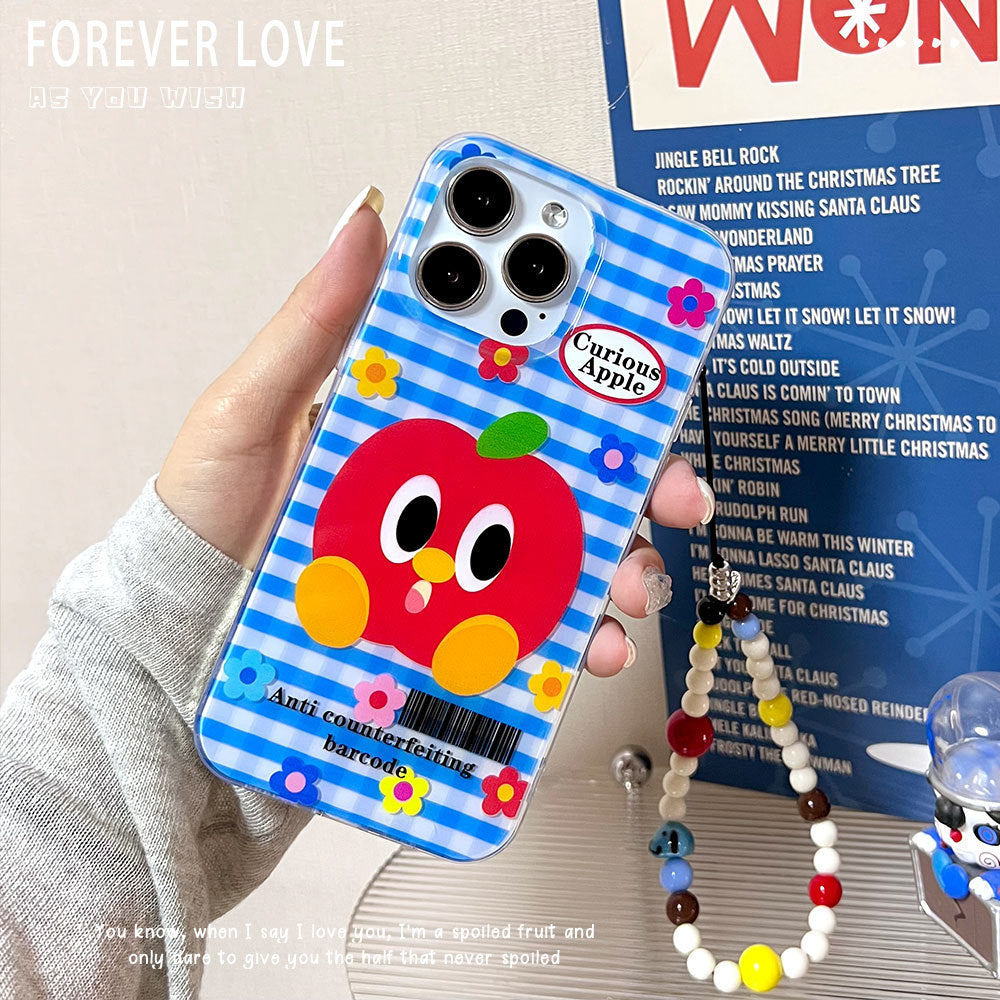 Blue grid apple flower suitable for iphone17 mobile phone case apple 16promax white large hole imd protective cover