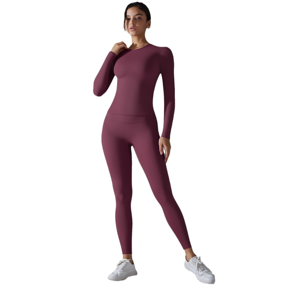 New solid color double-sided brushed high-stretch high-waisted tight butt-lifting workout yoga set running fitness set for women