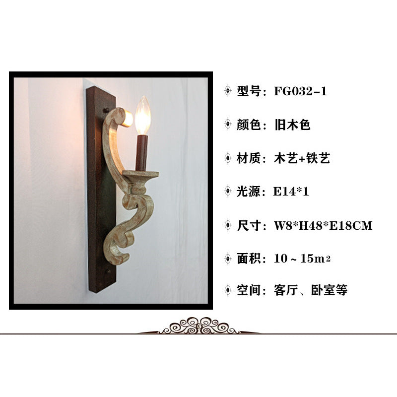 American retro wall lamp - cordless charging, solid wood, french style for living room, bedroom, bedside, hallway, stairway, candle wall sconce