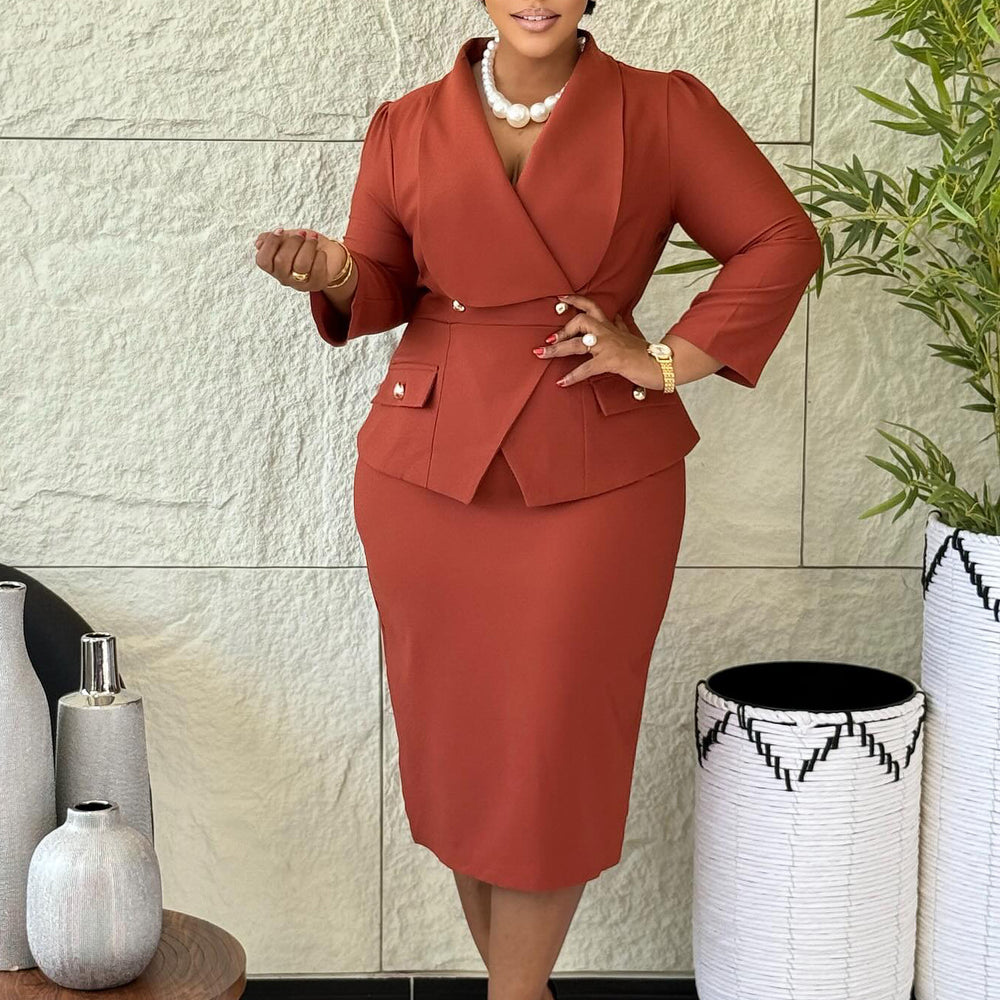 C8645 women's foreign trade dress - new cross-border european and american style fashionable elegant solid color bodycon african dress